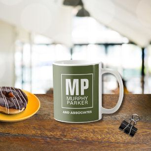 Custom Simple Olive Green Monogram Business Logo Coffee Mug