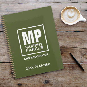 Custom Simple Olive Green Monogram Business Logo Planner
