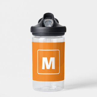 Custom Simple Orange Monogram Name Kids School  Water Bottle