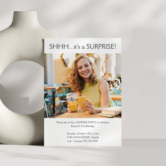 Custom Simple Photo Surprise 21st Birthday Party Invitation (Creator Uploaded)