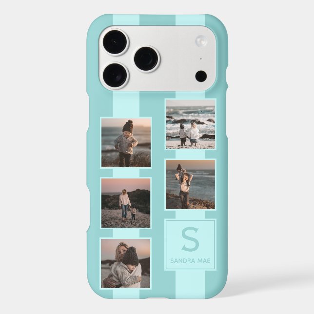 Custom Simple Photos On Light Teal Turquoise Blue (Back)