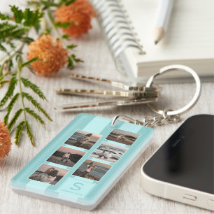 Custom Simple Photos On Light Teal Turquoise Blue Key Ring