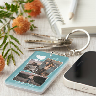 Custom Simple Photos On Teal Aqua Turquoise Blue Key Ring