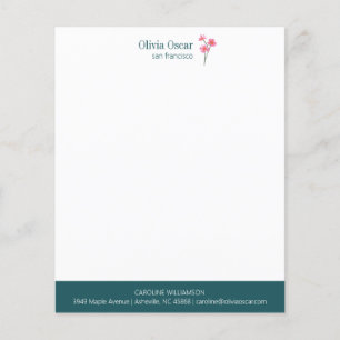Custom Simple Pink Teal Floral Business Stationery