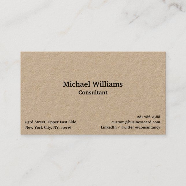 Custom Simple Professional Modern Minimalist Kraft Business Card (Front)