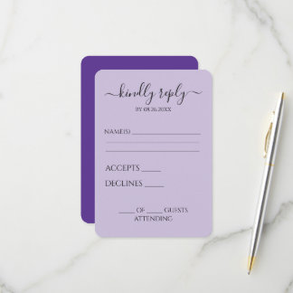 Custom Simple Purple Wedding RSVP Card