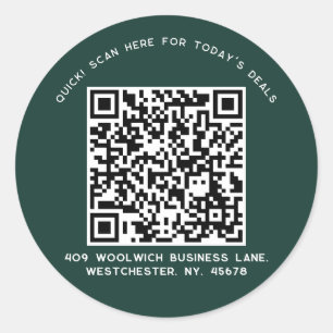 Custom Simple QR Code Business Marketing Green Classic Round Sticker