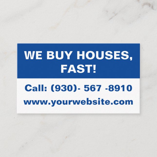 Custom Simple Real Estate Investor  We Buy Houses Business Card (Front)