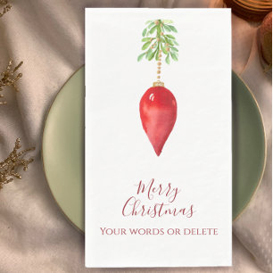 Custom Simple Red Watercolor Greenery Christmas Napkin