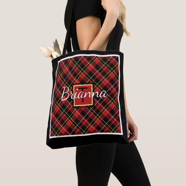 Custom Simple Red Yellow Black Tartan Pattern Tote Bag (Close Up)