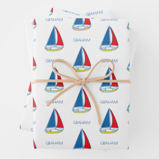 Custom Simple Sailboat Classic Baby Boy Nautical Wrapping Paper Sheet