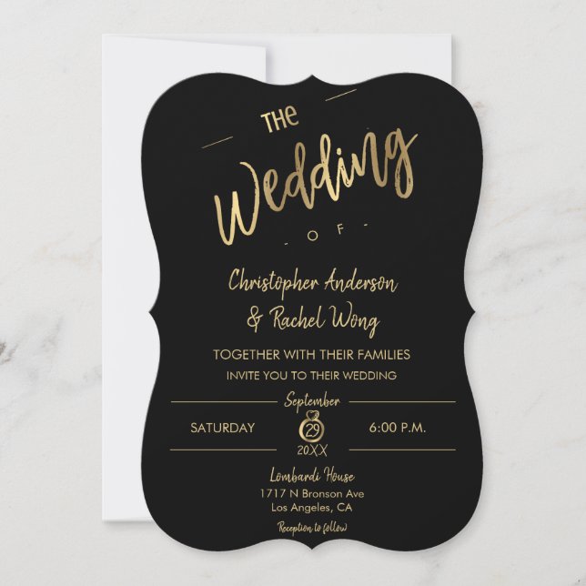 Custom Simple Script Gold Foil The Wedding of  Inv Invitation (Front)