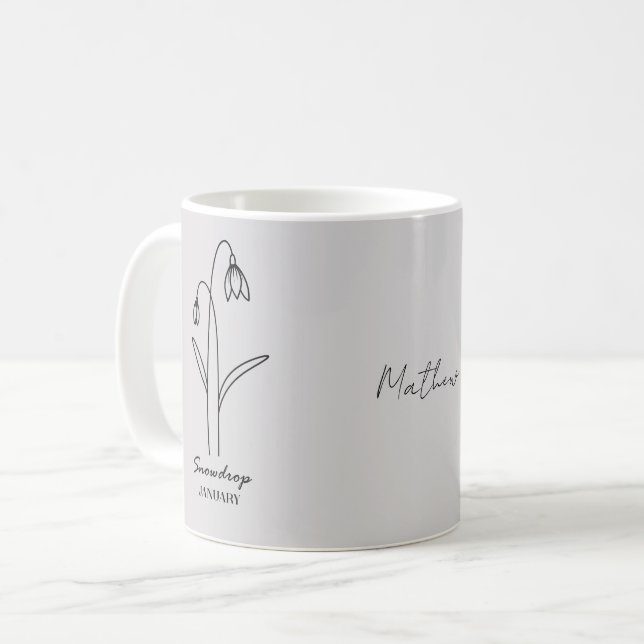 Custom Simple Snowdrop January Custom Name Coffee Mug (Front Left)