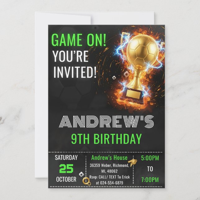 Custom Simple Soccer Birthday Invitation (Front)
