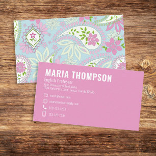 Custom Simple Stylish Pink Blue Elegant Paisley Business Card
