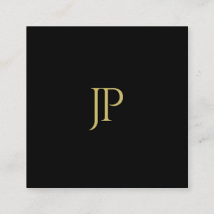 Custom Simple Template Black Gold Monogram Initial Square Business Card