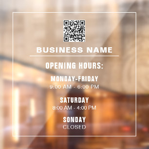 Custom Simple Template Business Opening Times Window Cling
