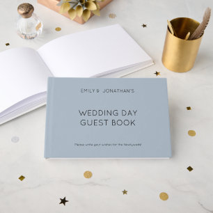 Custom Simple Typography Dusty Blue Wedding Day Guest Book