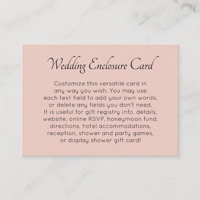 Custom, Simple Versatile DIY Blush Pink Wedding Enclosure Card (Front)
