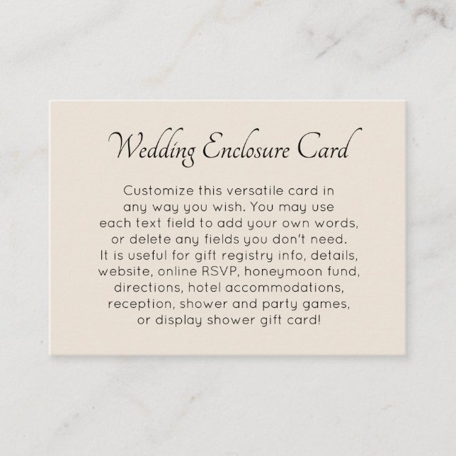 Custom, Simple Versatile DIY Cream Wedding Enclosure Card (Front)