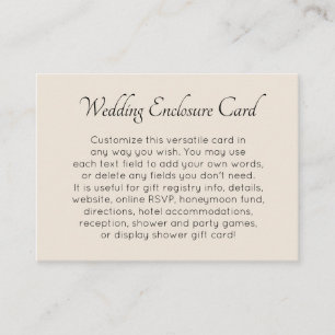 Custom, Simple Versatile DIY Cream Wedding Enclosure Card