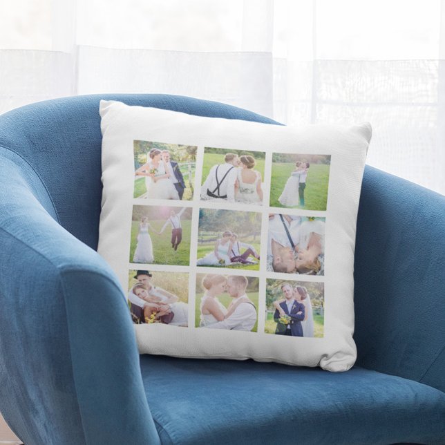 Custom Simple White Square Photo Collage Cushion (Creator Uploaded)