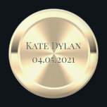 Custom Simulated Engraved Brass Circle Magnet<br><div class="desc">Custom engraved brass badge. The metal and the engrave are simulated. You can replace the name and date text.</div>