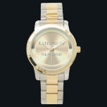 Custom Simulated Engraved Brass Watch<br><div class="desc">Custom engraved brass badge. The metal and the engrave are simulated. You can replace the name and date text.</div>