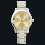 Custom Simulated Engraved Gold Watch<br><div class="desc">Custom engraved gold badge. The gold and the engrave are simulated. You can replace the name and date text.</div>
