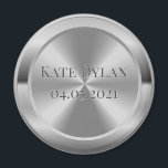 Custom Simulated Engraved Silver Circle Magnet<br><div class="desc">Custom engraved silver badge. The metal and the engrave are simulated. You can replace the name and date text.</div>