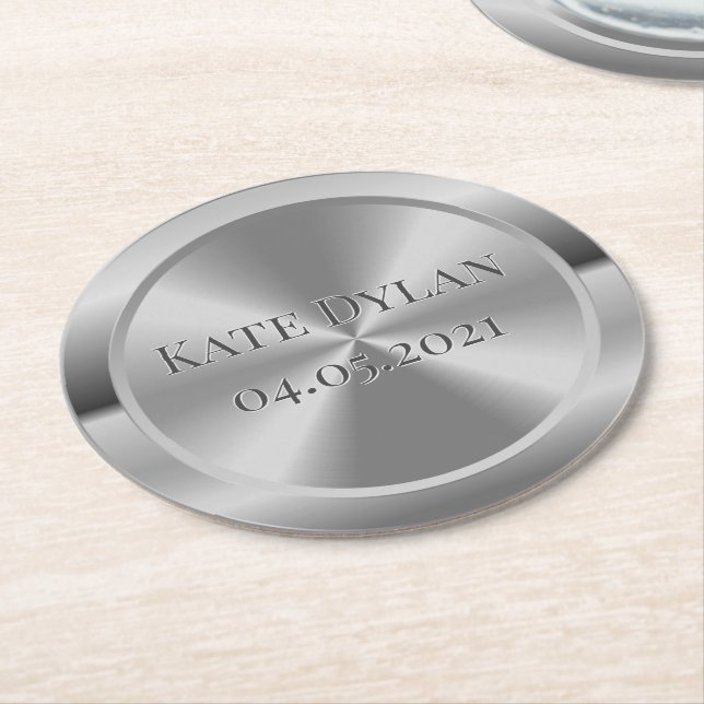 Custom Simulated Engraved Silver Paper Coaster (Angled)