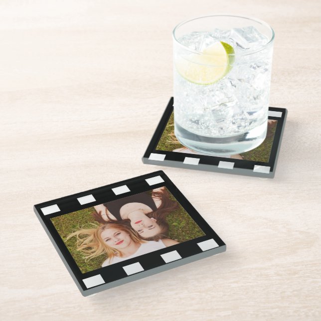 Custom Single Photo Film Reel  Glass Coaster (Angled)