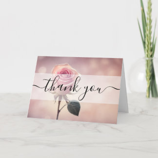 Custom Single Pink Rose Thank You Card