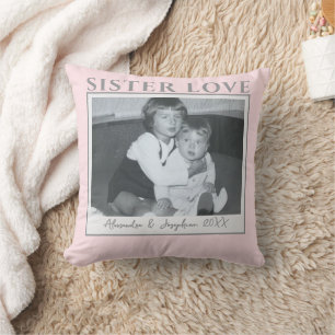 Custom Sister Love Photo Names Year Pastel Pink Cushion