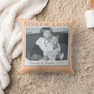 Custom Sister Love Photo Names Year Peach Pastel Cushion