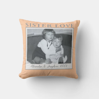 Custom Sister Love Photo Names Year Peach Pastel Cushion