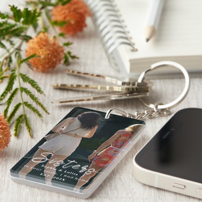 Custom Sisters Photo Keychain – Gift for Her (Front Right)