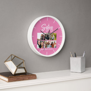 Custom Sisters Script 6 Photo Collage Clock