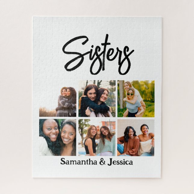 Custom Sisters Script 6 Photo Collage Jigsaw Puzzle (Vertical)
