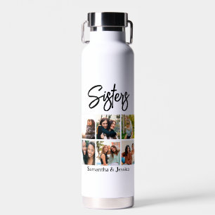 Custom Sisters Script 6 Photo Collage Water Bottle
