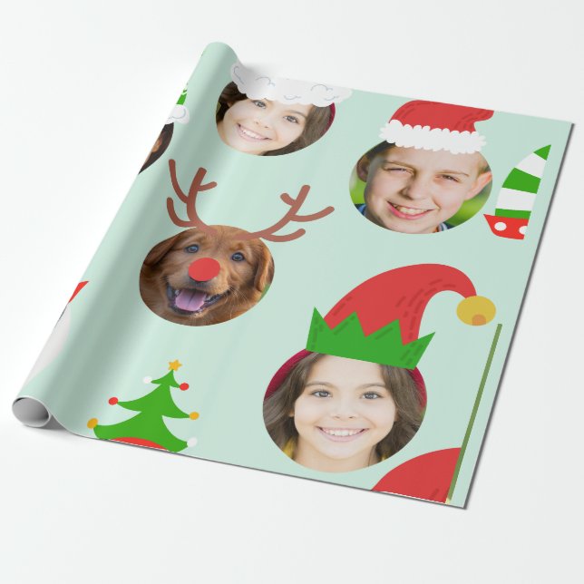 Custom  Six Photo Christmas  Crew Funny Gift Wrapping Paper (Unrolled)