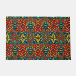 Custom Size Red Blue & Yellow Tribal Pet Bowl Mat