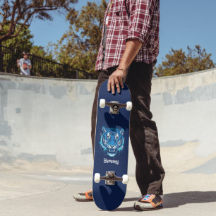 Custom Skateboard with Blue Tiger Graphic