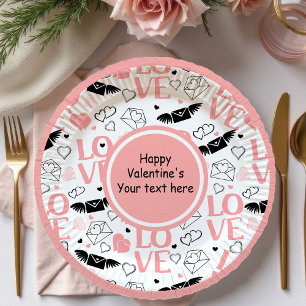 Custom Sketch Hearts Romantic Valentine Tableware Paper Plate