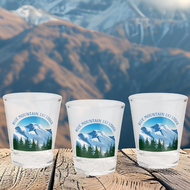 Custom Ski Lodge Winter Resort Snowy Mountain Shot Glass (Creator Uploaded)