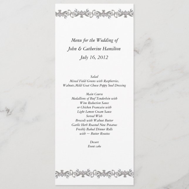 Custom Skinny Wedding Table Menu (Front)