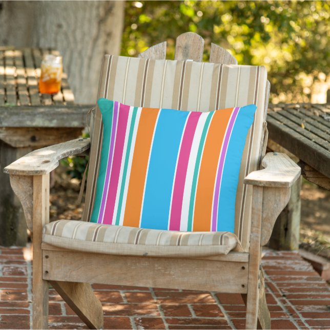 Custom Sky Blue Hot Pink Orange White Stripes Cushion (Chair)