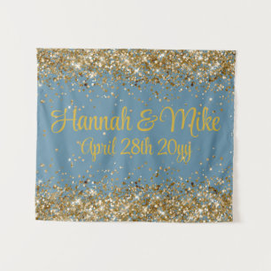 Custom Slate Blue & Gold Wedding Photo Booth Prop Tapestry
