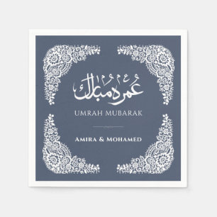 Custom Slate Blue Umrah Mubarak Napkins Lace Party