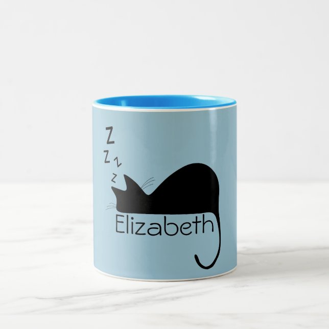 Custom Sleeping Cat Silhouette Two-Tone Coffee Mug (Center)